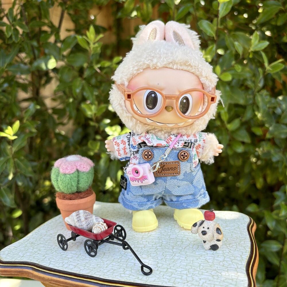 Doll Clothes 15/17cm Fits for LABUBU Shirt Denim Camera Shoes Glasses 5 pieces